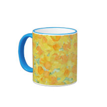 Mug de jengibre azul y blanco, Daffodis dorados