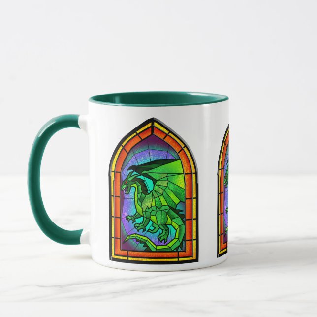 Taza Mug. de la ventana de vidrio manchado del dragón (Izquierda)