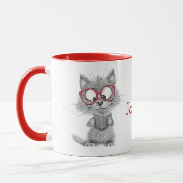 Taza Mug de lectura personalizada de gato con manija ro (Izquierda)