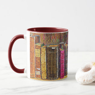 Taza Mug de libros antiguos enlazados a cuero