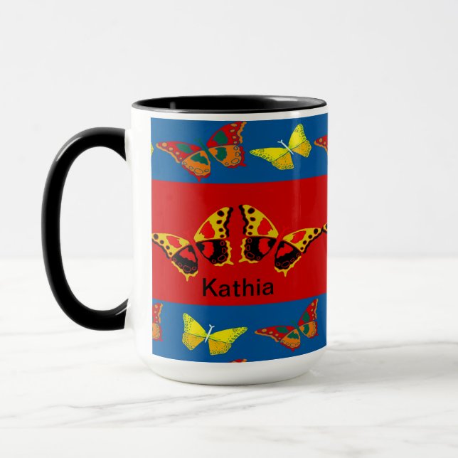 Taza Mug de mariposa en azul, amarillo y rojo (Izquierda)