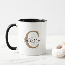 Taza Mug de monograma de oro personalizado moderno