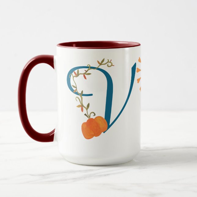 Taza Mug de monograma floral personalizado (Izquierda)