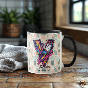Taza Mug de monograma geométrico dinámico - V para Vict