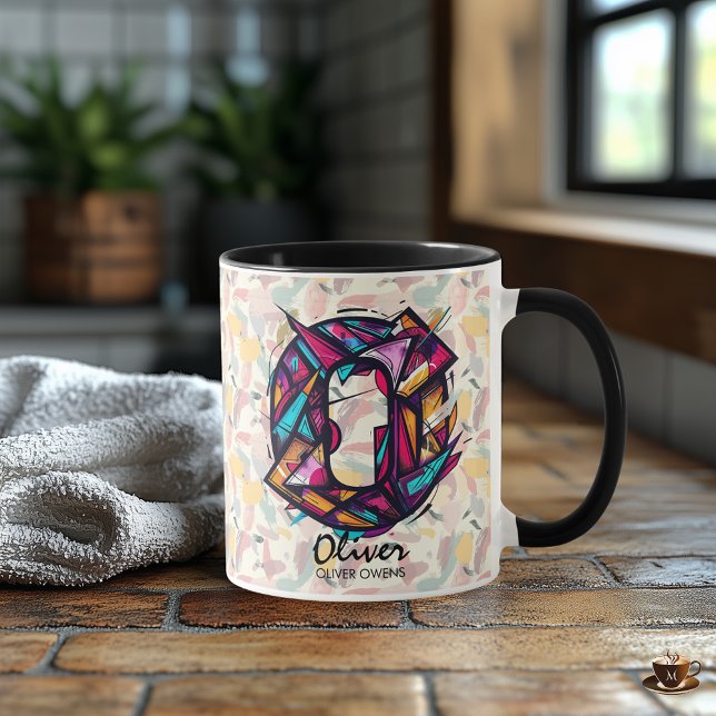 Taza Mug de monograma geométrico vibrante - O para Oliv (Subido por el creador)