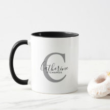 Mug de monograma gris personalizado moderno