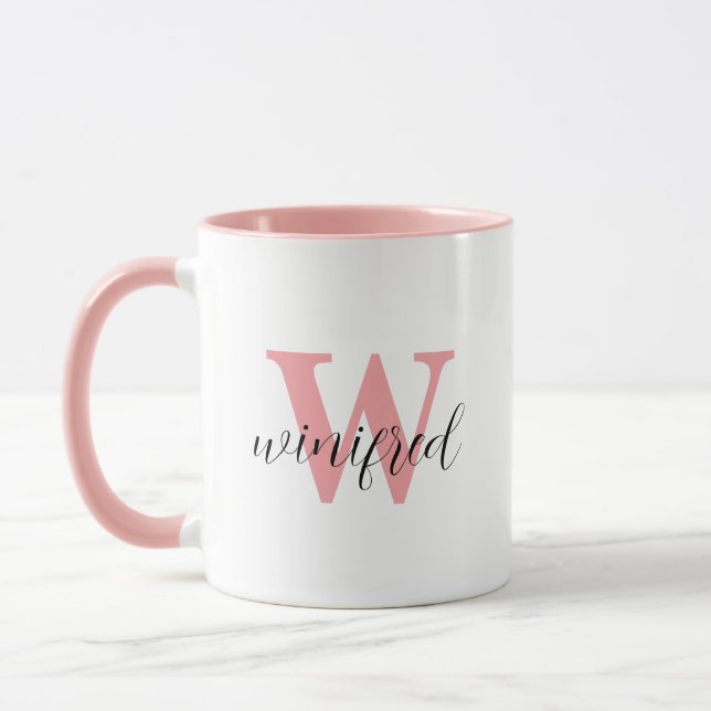 Taza Mug de monograma rosa personalizado en capas moder (Izquierda)