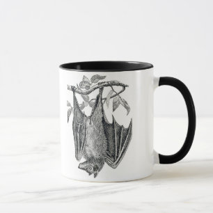 Taza Mug de murciélago colgante en blanco y negro
