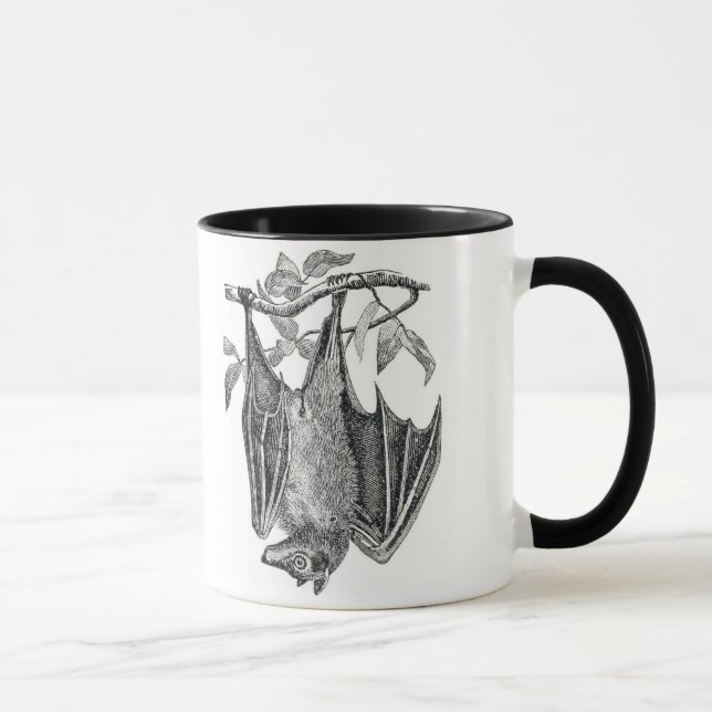 Taza Mug de murciélago colgante en blanco y negro (Derecha)