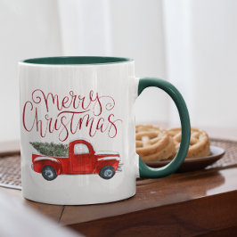 Taza Mug de Navidades de camionetas rojas de época