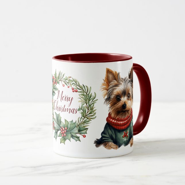 Taza Mug de Navidades de perros terrier en Cute Merry Y (Anverso derecho)