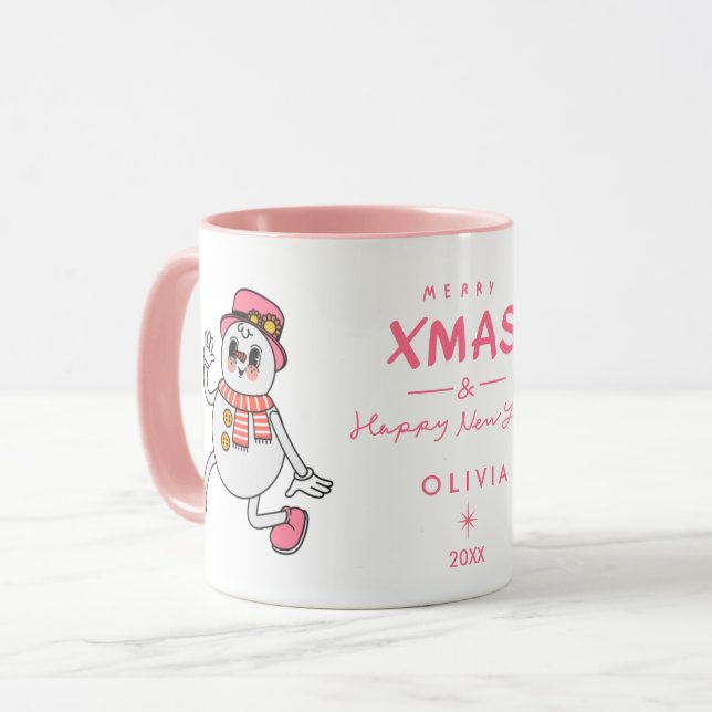 Taza Mug de Navidades personalizados | Cute Pink Snowma (Anverso izquierdo)