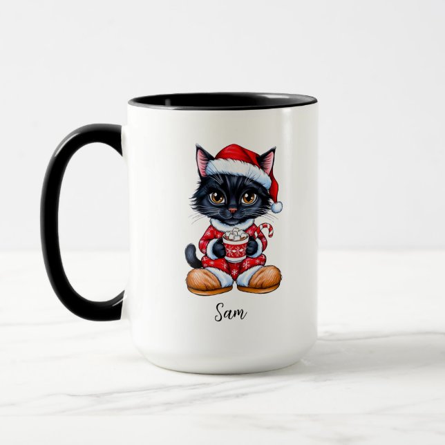 Taza Mug de Navidades personalizados de gato negro lind (Izquierda)