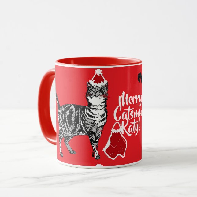 Taza Mug de Navidades rojos del gato Tuxedo Merry Catsm (Anverso izquierdo)
