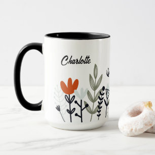 Taza Mug de nombre floral floral moderna y caprichosa