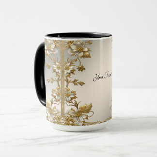 Taza Mug de Ornato de Oro Floral Blanco