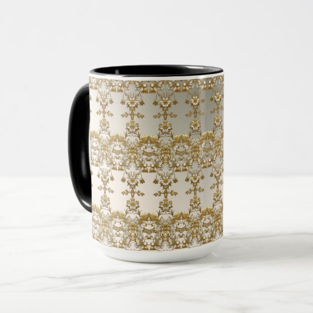 Taza Mug de Ornato de Oro Floral Blanco (Anverso izquierdo)