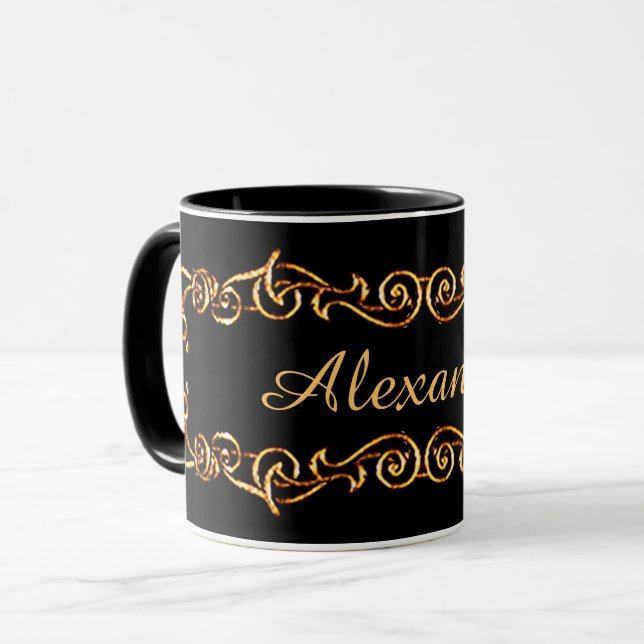Taza Mug de oro/negro decorativo con tu nombre (Anverso izquierdo)