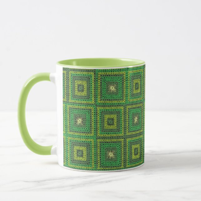 Taza Mug de patrón de cuadrado verde (Izquierda)