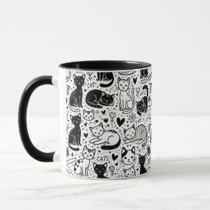 Taza Mug de patrón de gato negro y blanco - elegante y 