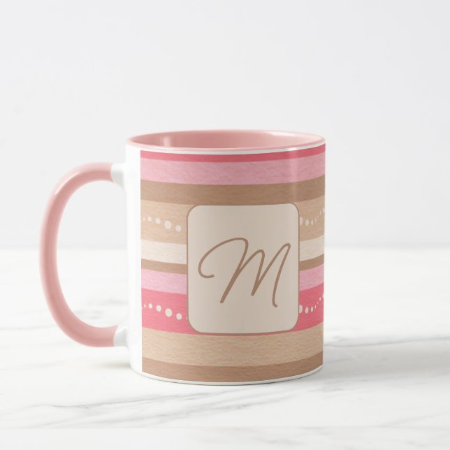 Taza Mug De Patrón De Monograma Y Rayas Pastel (Izquierda)