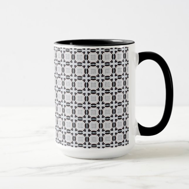 Taza Mug de patrón de mosaico de gráficos negros y gris (Derecha)