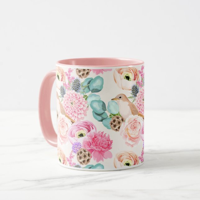Taza Mug de patrón floral femenino (Anverso izquierdo)