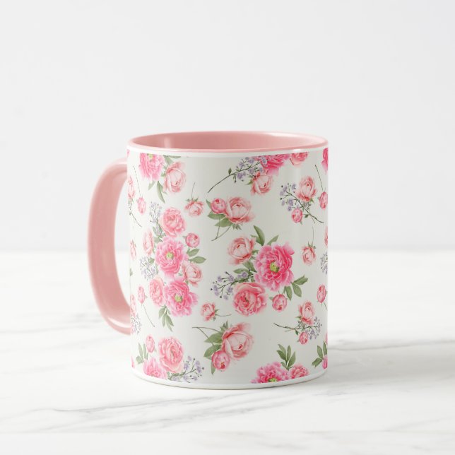 Taza Mug de patrón floral femenino (Anverso izquierdo)