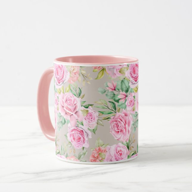 Taza Mug de patrón floral femenino (Anverso izquierdo)