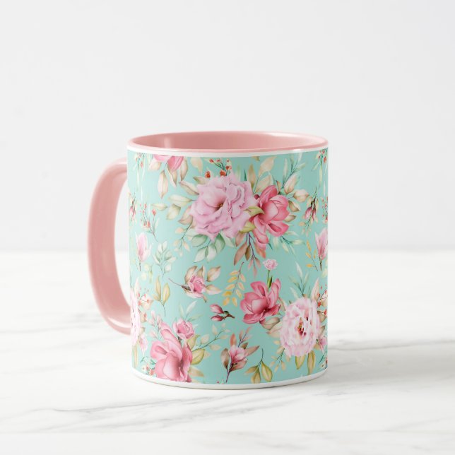 Taza Mug de patrón floral femenino (Anverso izquierdo)