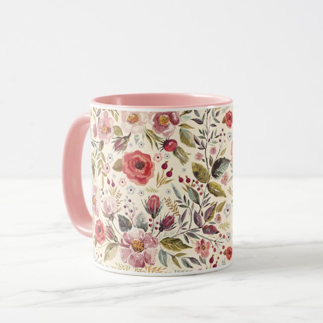 Taza Mug de patrón floral femenino (Anverso izquierdo)