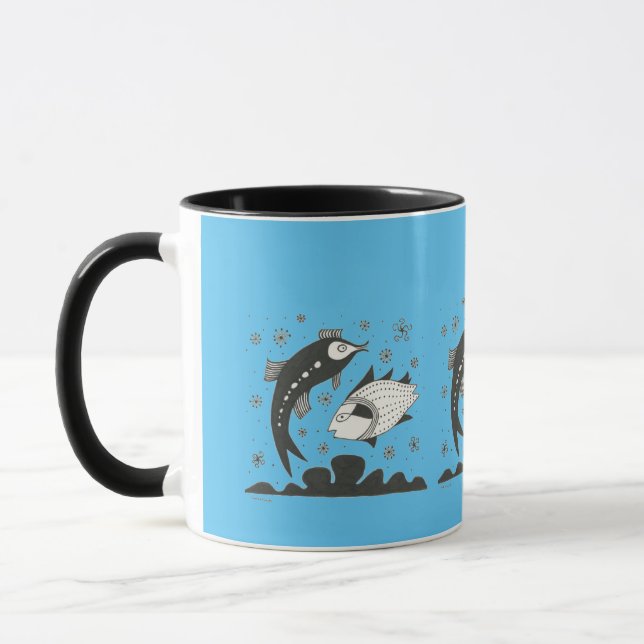 Taza Mug de peces azul de inspiración griega (Izquierda)