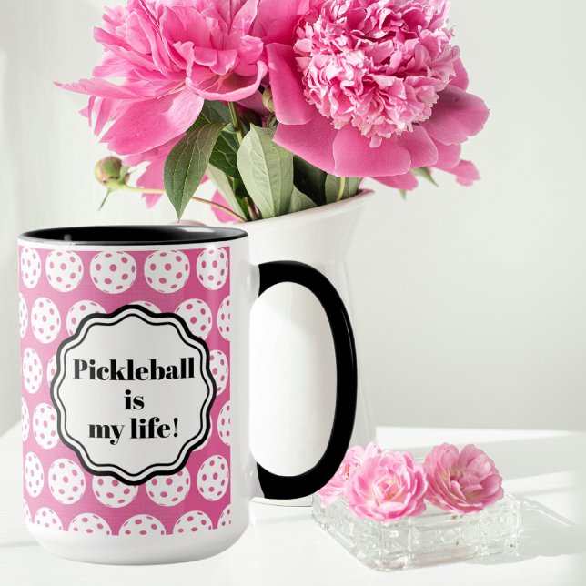 Taza Mug De Pickleball Rosa Y Blanco Personalizado (Personalized with your own name or message.)