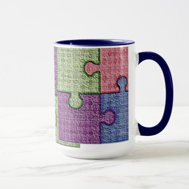 Taza Mug. de piezas de rompecabezas textualizadas (Derecha)