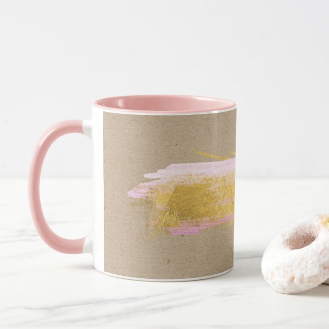 Taza Mug de pincel rosa Kraft Gold personalizado (Con donut)