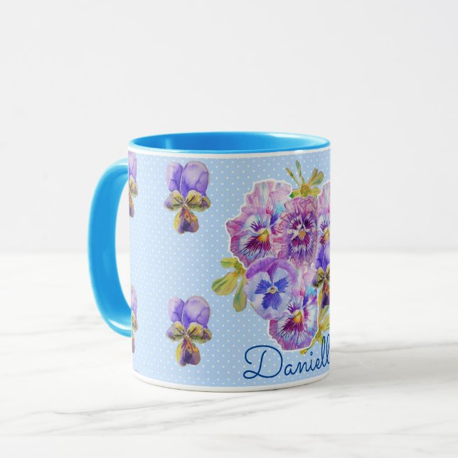 Taza Mug. de polka azul chic de Shabby (Anverso izquierdo)