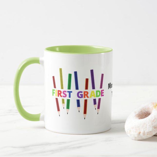 Taza Mug de profesor de Personalizable de primer grado  (Con donut)