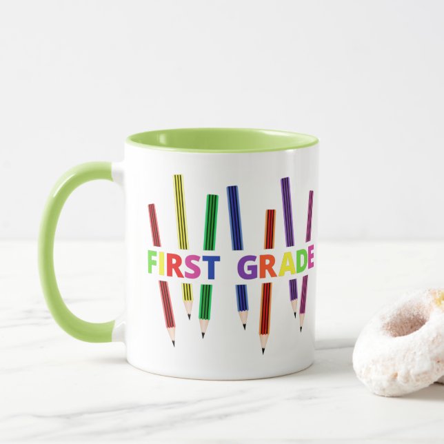 Taza Mug de profesor de primer grado Pencils (Con donut)