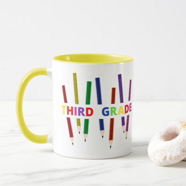Taza Mug de profesor de tercer grado Pencils (Con donut)