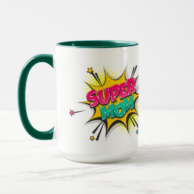 Taza Mug de supermamá de arte pop cómico (Izquierda)