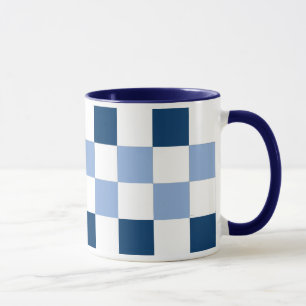 Taza Mug de tablero de cheques azul y blanco