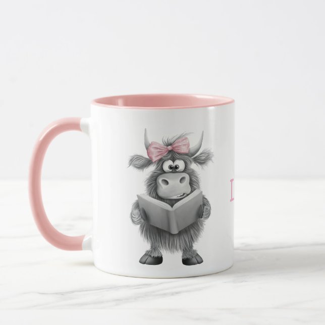 Taza Mug de vaca cutáneo personalizada con manija rosa (Izquierda)