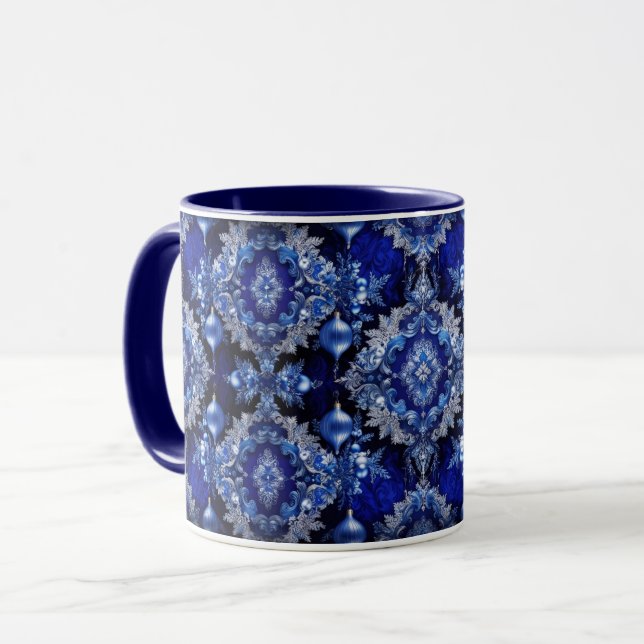Taza Mug de vacaciones de ornamentos decorativos azules (Anverso izquierdo)
