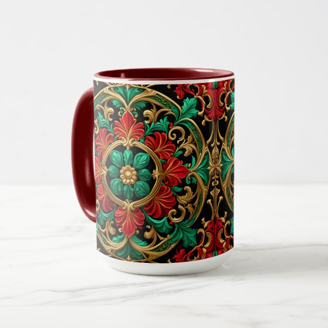 Taza Mug de vacaciones verde rojo decorativo (Anverso izquierdo)