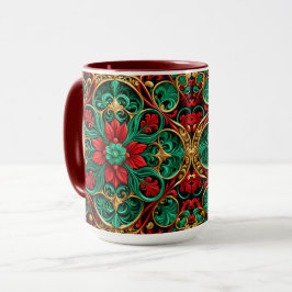 Taza Mug de vacaciones verdes rojas decorativas