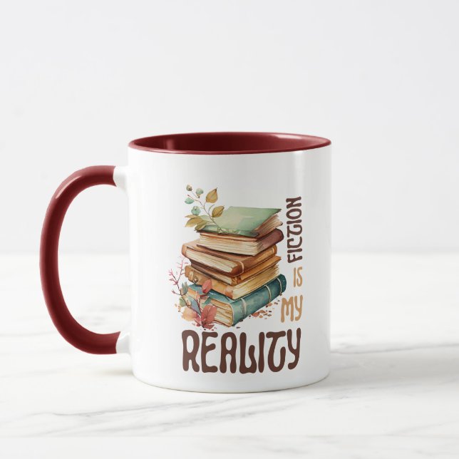 Taza Mug del amante de la ficción - Cita cómica del caf (Izquierda)