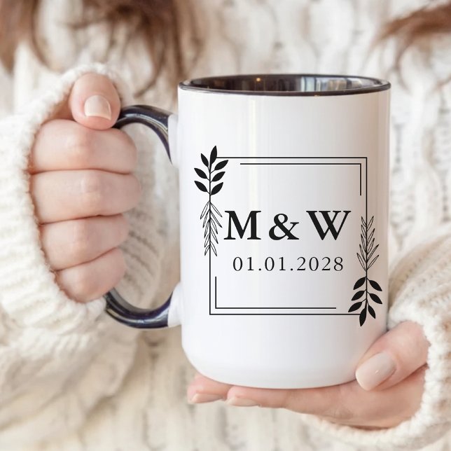 Taza Mug del aniversario del personalizado - Regalo de  (bridal shower favor, minimalist bride mug, hubby coffee mug, wife coffee mug, newlyweds coffee mug,)