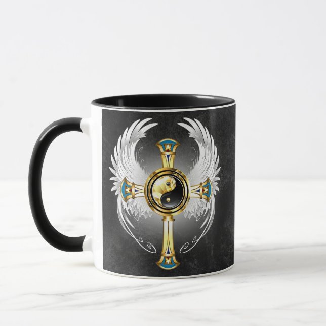 Taza Mug del símbolo Devine Egyptian Gold Yin Yang (Izquierda)