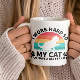 Taza Mug divertida cerámica, trabajo duro para mi gato,