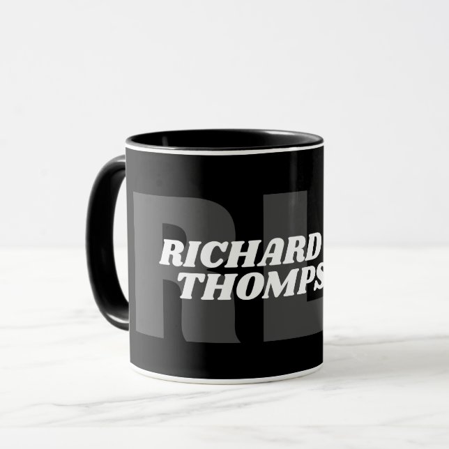 Taza Mug en monograma blanco y negro ( nombre + inicial (Anverso izquierdo)